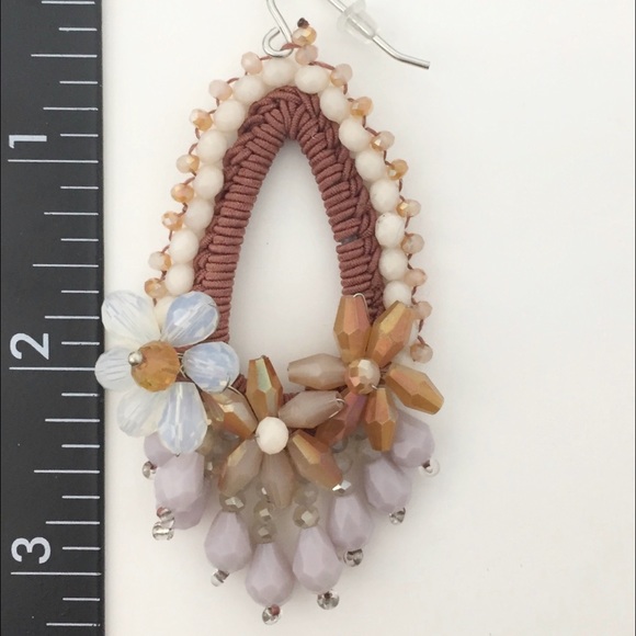 Handmade Brown Tones Glass Beaded Teardrop Flower Dangle Earrings - Picture 2 of 3